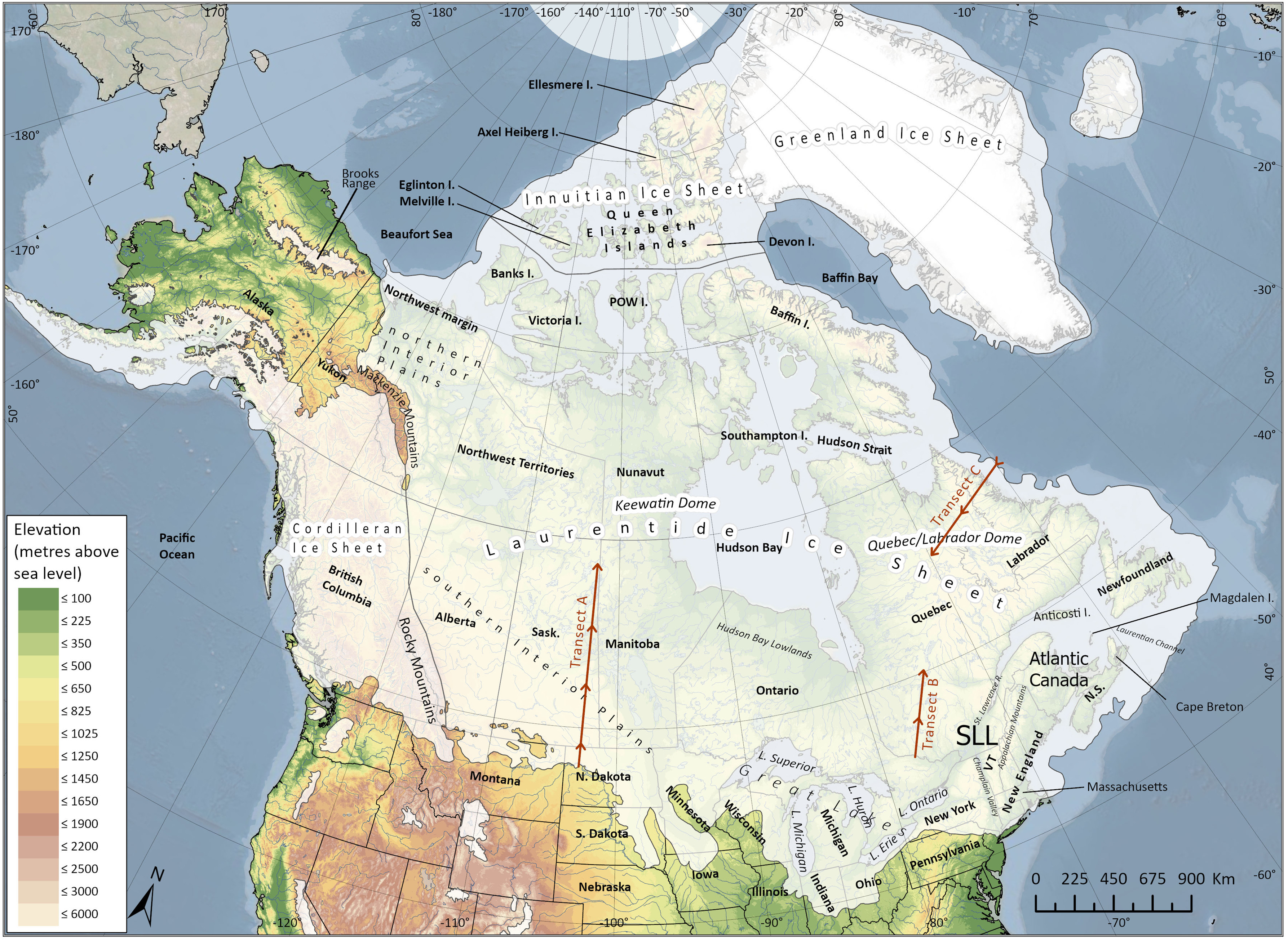 Map of the Laurentide Ice Sheet during the Last Glacial Maximum